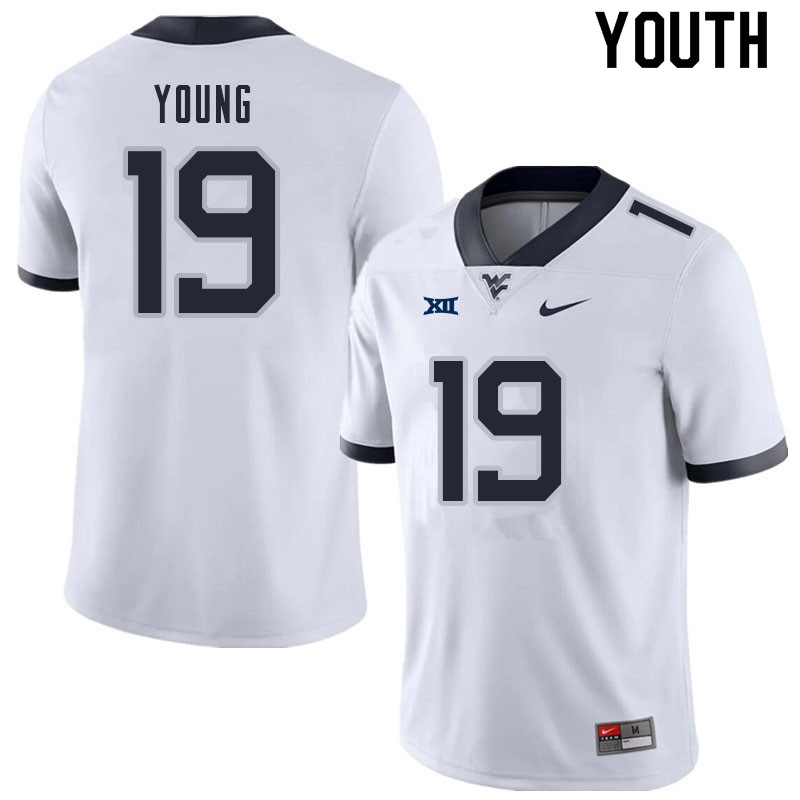 NCAA Youth Scottie Young West Virginia Mountaineers White #19 Nike Stitched Football College Authentic Jersey JS23J10NJ